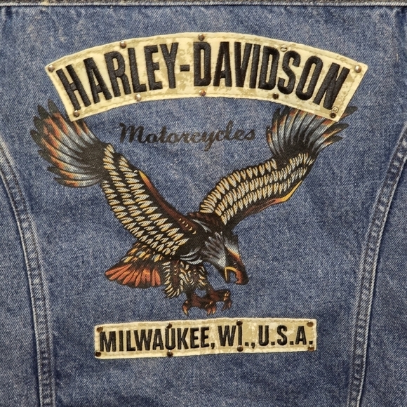 NWT Harley Davidson Motorcycle Women's Denim Jean Distressed Button Front Vest - Picture 9 of 9